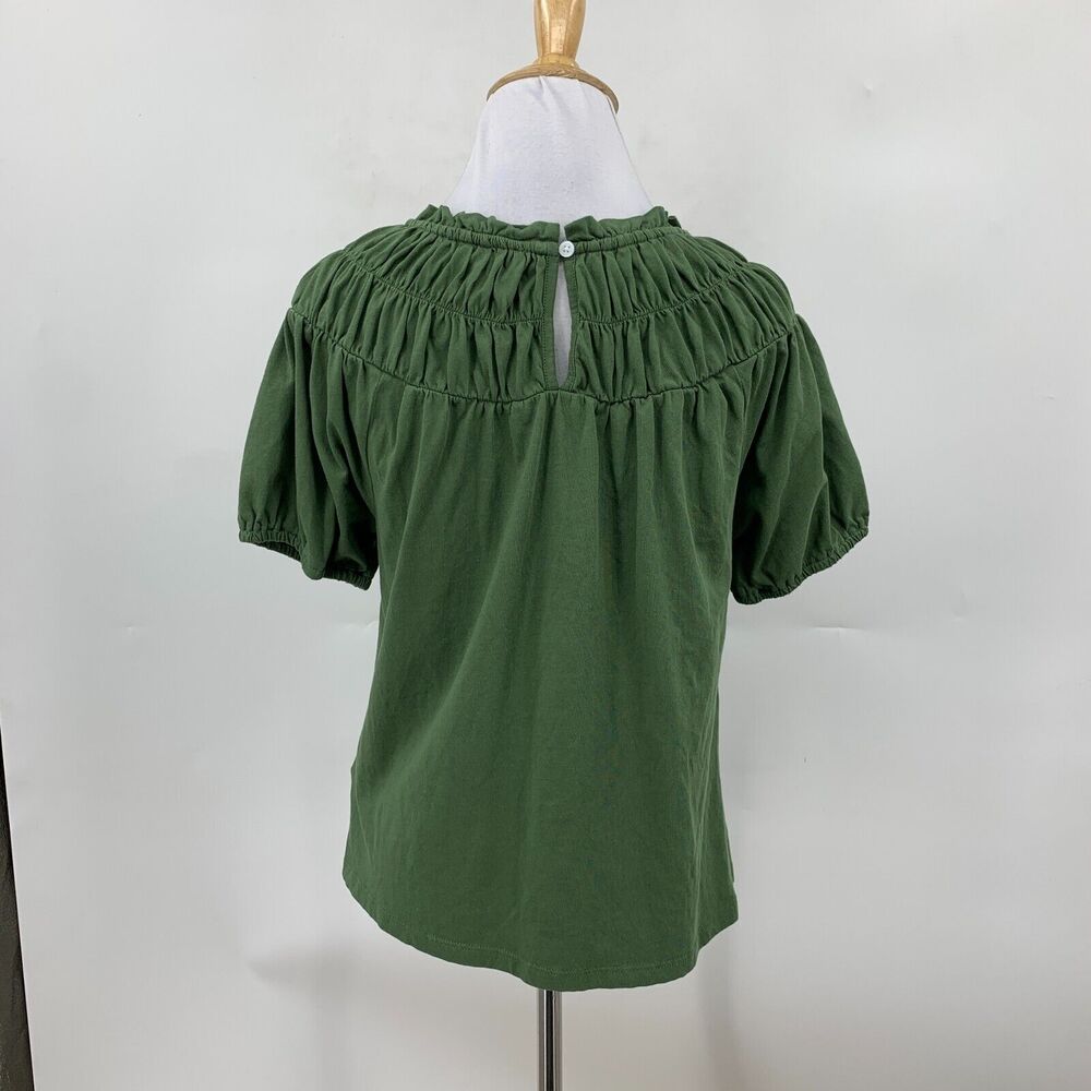 J Crew Circle Smocked Tee Womens XS Extra Small Avocado Keyhole Short Sleeve - Picture 3 of 12